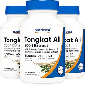 Nutricost Tongkat Ali 1,000mg, 60 Caps (3 butelki) - 30 Servings, Veggie Caps, Non-GMO, Gluten Free, Potent Extract