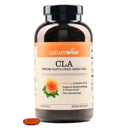 NatureWise CLA 1250 - Conjufalid Linoleic Acid Supplement for Women and Men, Nie stymuluje, Wspiera zdrową wagę, Celów Fitness - Non-GMO, Gluten Free - 180 Softgels [2- miesięczne dostawy]