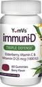ImmuniD Elderberry Gummies by YumV VIS 124; Triple Defense Vitamin with Sambucus Elderberry, Witamina C & Witamina D Agregat 124; Kompletne wsparcie systemu immunologicznego dla kobiet i mężczyzn 124; Natural Berry Flavor- 60 Count