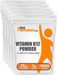 BulkSupplements.com Witamina B12 Methylcobalamina Proszek - 1% B12 Methylcobalamina, Witamina zasadnicza B - Suplement B12, Gluten wolny, 20 mg na jedną porcję, 5kg (11 lbs) (Opakowanie 1)