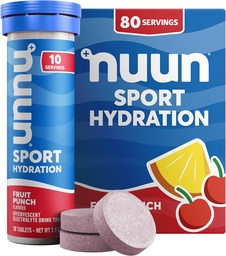 Nuun Sport Electrolyte Tablets z Magnezu, Wapń, Potas, Chlorek i Sód, Gluten Free & Wegan, Owoce Punch, 8 Pack (80 Servings Total)