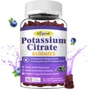 Gumy z cytrynianu potasu - Suplement potasu dla zdrowia mięśni, Leg Cramp Relief & Elektrolite Balance, Wegan, Non-GMO, Gluten- Free, Blueberry Flavor, 60 Count