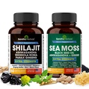 Shilajit Sea Moss Ashwagandha Combo Bundle - Black Seed Oil, Turmeric, Rhodiola Rosea, Panax, Ginseng Supplement Agregable 124; 120 Kapsułki, Better Than Gummies, Resin 124; Seamoss for Men & Women