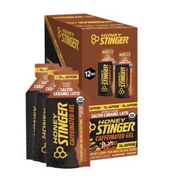 Miodowy Stinger Organic Karmel energii żel, Kofeina & Gluten Free, do ćwiczeń, Bieganie i wydajność, Sports Nutrition for Home & Gym, Pre and Mid Workout, 12 Pack, 13.2 unce