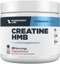 Transparent Labs Creapine HMB - Monowodny proszek kredowy z HMB do wzrostu mięśni, Zwiększona siła, Zwiększona moc wyjściowa energii i poprawiona wydajność atletyczna - 30 Słupki, Tropical Punch