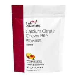 Bariatric Advantage Wapnia Citrate Chewy Bites 500 mg - Wysoko wchłaniany i spożywany - Witamina D3 - Łatwy do żucia suplement wapnia - Ananas Mango - 90 Liczba