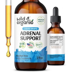 Wild & Organic Assistance Support Tincture for positive Outlook - Zespół nadnerczy z Ashwagandha, Rhodiola Rosea Root - 1- Month Supply - Vegan, No Sugar & Alcohol - 2 fl oz
