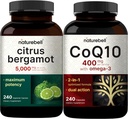 NatureBell CoQ10 400mg Kapsułki z Omega 3 Kwasy tłuszczowe & Citrus Bergamot Veggie Kapsułki 5000 mg Równoważny Pack Bundle 124; Stabilny, wysoki stopień absorpcji