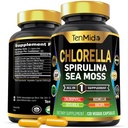 Suplement Chlorella dla mężczyzn i kobiet - 7in1 Formuła z Spirulina, Sea Moss, Chlorophyll, Gotu Kola, Boswella & Bacopa - Wsparcie immunologiczne - Bogata w odżywki, Witaminy - 120 Kapsułki