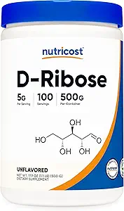 Proszek Nutricost D- Ribose 500 gramów - 5000mg na jedną porcję, nieGMO (500 G (2 opakowania))