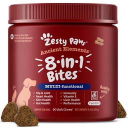 Zesty Paws Dog Multivitamin, Witaminy do żucia psów i suplementy do Hip & Joints, Skóra & Coat, Omega 3 Olej rybny dla psów - Senior & Puppy Multivitamin - Bison- 90ct