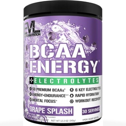 EVL BCAA Acids Acids Powder - BCAA Energy Pre Workout Powder for Muscle Recovery Lean Growth and Endurance - Rehydrogening Post Workout Recovery Drink with 6 Key Electrolytes - Grape Splash