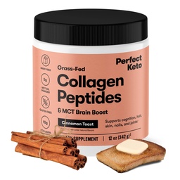 Perfect Keto Collagen Peptydes Proszek z białkiem MCT Oil, Zhydrolizowany Kolagen, Suplement typu I i III, Gluten Free Grass Fed, Niski Carb, Keto Coffee Creamer, Kolagen dla kobiet i mężczyzn, Cynamon Toast