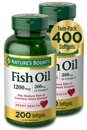Nature 's Bounty Fish Oil, Suplement diety z 360mg Omega-3, Wspomaga zdrowie serca, 1200mg, 200 Softgels (Opakowanie 2)