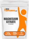 BulkSupplements.com Magnezu Citrate Powder - Magnezu suplement 400mg, Łatwo Absorbowalny - Pure & Gluten Free, 3,5g na Serving, 250g (8,8 oz) (Opakowanie po 1)