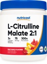 Nutricost L- Citrulline Malate 2: 1 (300 g) Fruit Punch - Wsparcie treningu, Wydajność mięśni, Azoksyd azotowy Booster - Suplement Fitness Proszek, 75 Służenia