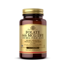 Solgar Folate 666 mcg DFE (Kwas foliowy 400 mcg) - 250 Tablets - Prenatal Support - Non-GMO, Wegan, Gluten Free, Dairy Free, Kosher - 250 Servings