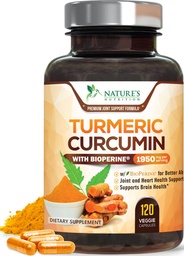 Kurkumina Kurkumina suplement 1950mg - 95% Kurkuminoidy z organicznym Turmeric & BioPerine Black Pepper Extract for Best Absorption, Natural 's Vegan Joint Support, Non-GMO, Butelkowane w USA - 120 Kapsułki