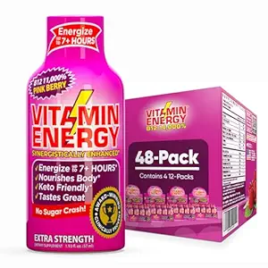Witamina Energy B12 11 000% Dodatkowa moc Energy Shot Pink Berry 48 Pack, 260mg naturalna kofeina, B12 & B6, Nootropowe Focus, Witalność, Zero Cukier, Gluten- Free, Wegan, Kosher, 1.93 fl oz