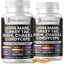 Lions Mane Supplement Wsparcie Cognitive, Zdrowie immunologiczne z Turcji Ogon 20in1 Mushroom Reishi Cordyceps Chaga z Marshmallow Root - 120 Count