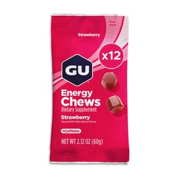 GU Energy Chews, Strawberry Energy Gummies z Electrolytes, Wegan, Gluten- Free, Kosher, 20 mg kofeiny i Dairy-Free On- The- Energy for Any Workout, 12 Torby (24 Służenie ogółem)