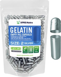XPRS Nutra Rozmiar 2 Puste kapsułki - 100 Hrabia Puste kapsułki żelatynowe - Pigułki Diy Kapsułka Wypełnianie - Czysty żel piórnik dla bydła Kapsułki do do- It- Yourself Supplements (Silver)