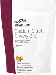 Bariatric Advantage Wapnia Citrate Chewy Bites 500 mg - Wysoka Absorbat & Digestible - Witamina D3 - Łatwy do żucia suplement wapnia - Tropical Orange - 90 Count