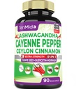 Cayenne Pepper Supplements Kapsułki, 3 miesiące dostaw & Ashwagandha, Ceylon Cynamon, Nasiona winorośli, Quercetin, Moringa, Ginkgo Biloba - Heart Wellness, Promotes Digestive Health -90 Caps