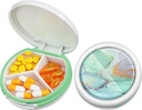Serfeymi Small Pill Box - 3 Komory Przenośne Pill Box do torebki, Compact Mini Travel Pill Case - Nadaje się do medycyny, Witamina, Olej rybny, Suplementy - Biały (Marmur)