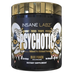 Szalony Labz Psychotic Gold, Wysoki Stymulant pre Workout Powder, Ekstremalne Stasting Energy Focus, Pompy i Endurance z Beta Alanine, DMAE Bitartrate, NO Booster (35 Sługi, Blue Punch)