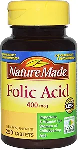 Nature Made Folic Acid 400 µg (665 µg DFE) Tablets, 250 Count (Pack of 3)