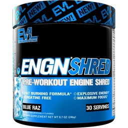 EVL Ultimate Pre Workout Powder - Termogeniczne tłuszcz Burn Support Pretensive Drink for Stasting Energy Focus and Stamina - ENGN Shred Intense Creatine Free Pretensive Drink Mix - Blue Raz
