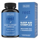 WellPath Rest Valerian Root Sleep Aid dla dorosłych z Melatonin & L- Theanine 124; Natural & Herbal Sleeping Pills z dodatkową siłą 124; 5- HTP, Lemon Balm, Rumianek, 60 Ct
