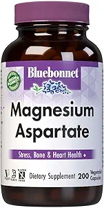 BlueBonnet Nutrition Magnezu asparaginian, Wspiera zdrowe poziomy magnezu, Soy & Gluten & Dairy Free, Non-GMO, Kosher Certified, Wegan, 100 Sług, Biały, 200 Hrabia