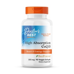 Doktor 's Best High Absorption CoQ10, Heart & Energy Support, USP zweryfikowane, naturalnie fermentowane CoQ10, Non-GMO Gluten Free, Soy Free, Wegetarianin 90 Veggie Softgels