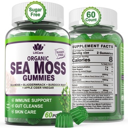 Sea Moss Gummies - Irish Sea Moss Gummies dla dorosłych i dzieci - Advanced Superfood Seamoss Supplement with Organic Bladderwrack & Burdock Root Extract Agregative ACV for Daily Immune, Gut Cleanse, Vegan, 60 Counts