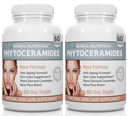 Phytoceramides Rice Based with Biotin Anti Aging Supplement, Rinkle Remover and Facial Moisturizing with Phytoceramides Witamina A, C, D and E, Two Bottle Pack, 120 kapsułki 40mg, Gluten Free