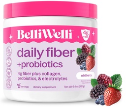 Belli Welli Fiber Supplement for Women & Men - Premium Daily Fiber Powder from Organic Acacia with Added Collagen, Electrolytes & Probiotics - No Bloat, Zaparcia & Gut Health Support (Wild Berry)