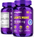 Lion 's Mane Mushroom Supplement 10,000 mg Agregat 124; Dietetyczne suplementy do pamięci, Focus & Clarity Agregat 124; Daily Immune System Support Complex for Women & Men Agregates 124; Non-GMO, Gluten- Free, Vegan Agregat 124; 60 Kapsułki