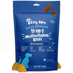 Zesty Łapy Senior Dog Multivitamin Leczenie - Glukozamina dla psów + Enzymy i Probiotyki - Ziarno Darmowe Witaminy psów i suplementy dla skóry & Coat + Kurczak immunologiczny - Zaawansowane - 60ct