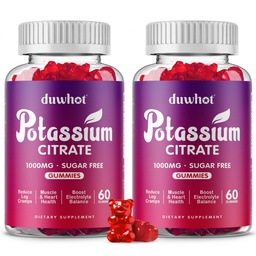 Cytrynian potasu 1000mg Gumiaki, Suplement potasu dla dorosłych Kobiety i mężczyźni, Kurcze nóg wsparcia & Zdrowie mięśni, 120 Chewables