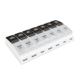EZY DASE Weekly (7- Day) Codzienne AM / PM pill Case, Medicine Planner, Witamina Organizator, Suplement Container, Małe Komory Pop- out, Designed for Travel, 2 razy dziennie, Black and Clear Lids