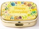 AmyZone Metal Pill Organizer Travel Friendly Portable Compact Pill Box Cute Pill Case do trzymania witamin / Tylenol / Olej rybny / Suplementy / Leki / Tabletka do torebki / Pocket (Szczęśliwy codziennie)