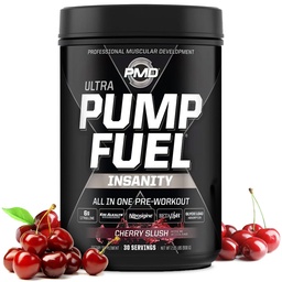PMD Sports Pump Fuel Ultra Insanity - Premium Pre Workout Powder & Pompa mięśniowa, Greater Focus, Endurance & Recovery, Premium Creaine, Arginine & Beta Alanine - Cherry Slush (30 Servings)