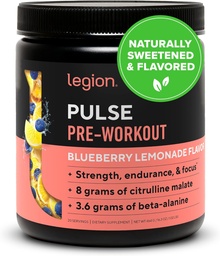LEGION - All Natural Nitric Oxide Precuting Drink to Boost Energy, Creature Free, Naturally Sweetened, Beta Alanine, Citruline, Alpha GPC (Blueberry Lemonade)