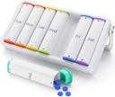 Cotygodniowy Pill Organizator 2 razy dziennie, KOVIUU duży Pill Box 7 dzień, Am Pm dwukrotnie dziennie Pill Case z obrotowym uchwytem, Pill Holder pojemnik na witaminy, Medycyna, Suplement, Olej rybny, Biały