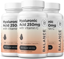 Pure Hyaluronic Acid Supplement 250mg z witaminą C 50mg, 120 Vegan kapsułki - Nawodnienie skóry do naturalnego połysku, włosów, paznokci, kości i wspólnego wzoru zdrowia