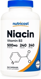 Nutricost Niacyna (Witamina B3) 500 mg, 240 Kapsułki - z Flushing, Non-GMO, Gluten Free
