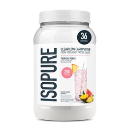 Izopura Przezroczysty proszek izolacyjny z serwatki, Laktoza wolna, Gluten wolny, naturalnie pachnący, Tropikalny Punch, 20 g białka na porcję, 1,9 Lbs, 36 Serwacji (Packaging May Vary)