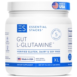 Esencjonalne stosy Gut L- glutamina Proszek - Wyłącznie Made in USA - Czysty L glutamina Proszek dla Gut Zdrowia (100 Słupki, Nieflawored)